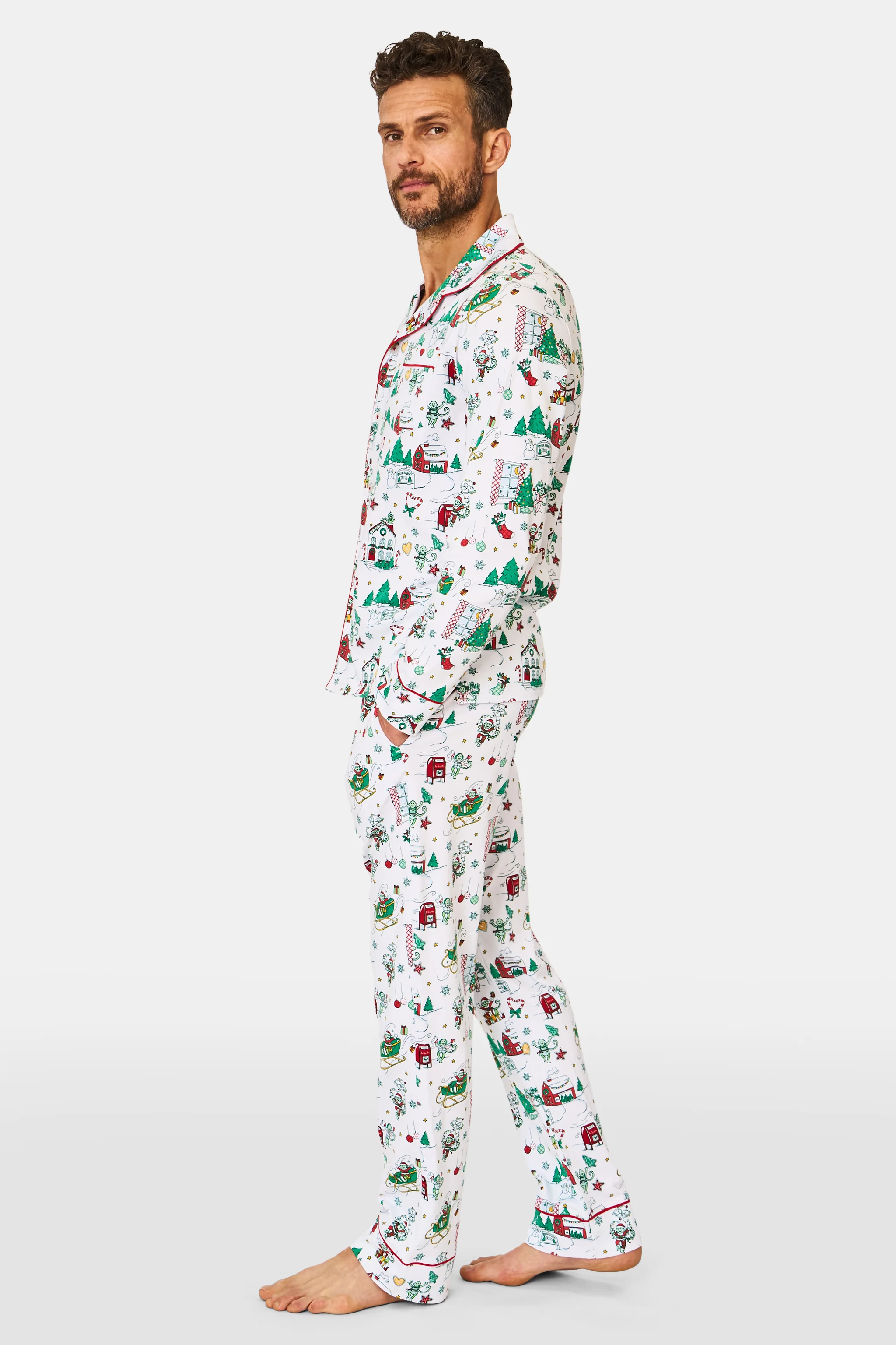 Mens Snow Village Long Sleeve Polo Pajamas - Image 3