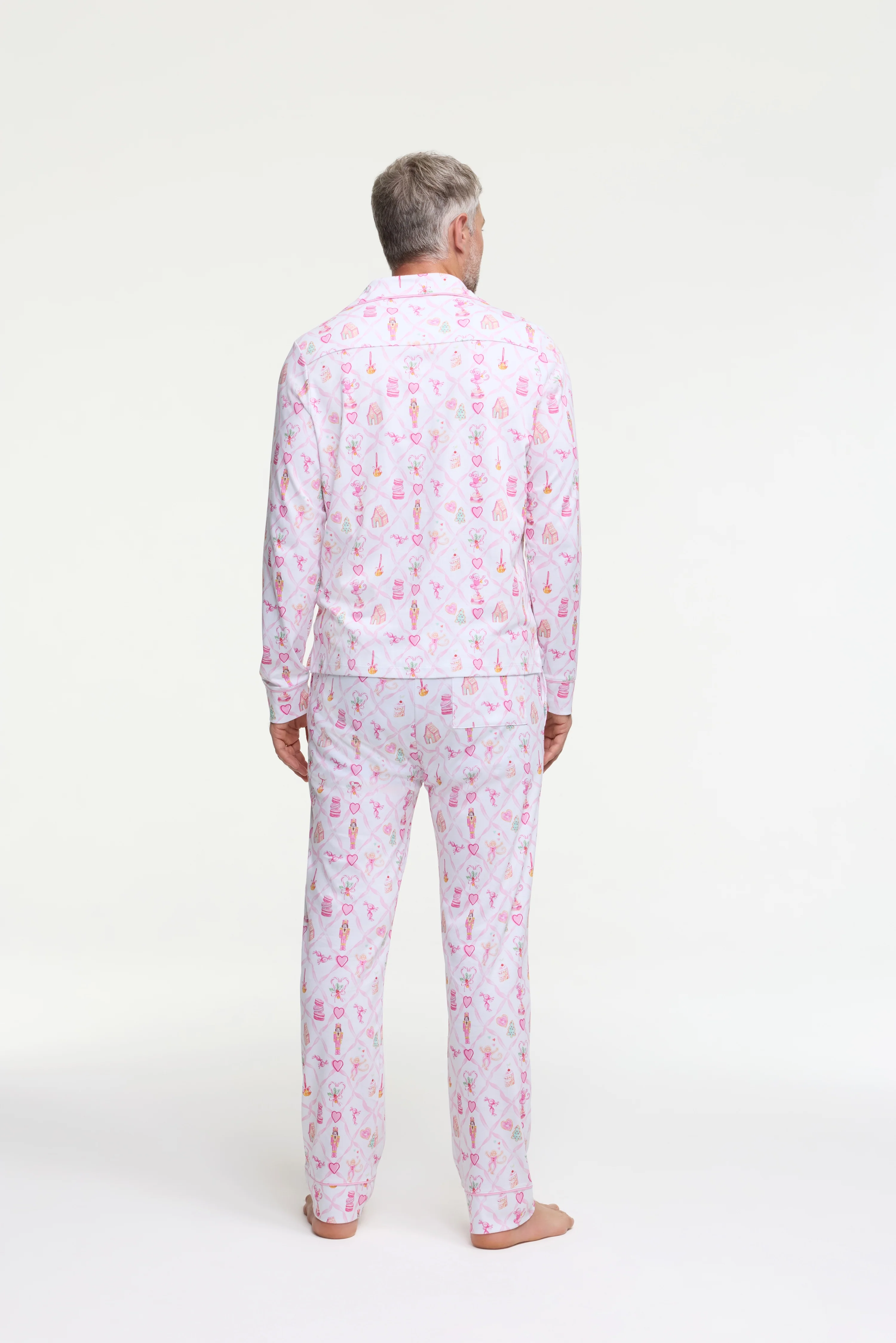 Mens Sugarplum Lattice Long Sleeve Polo Pajamas - Image 4