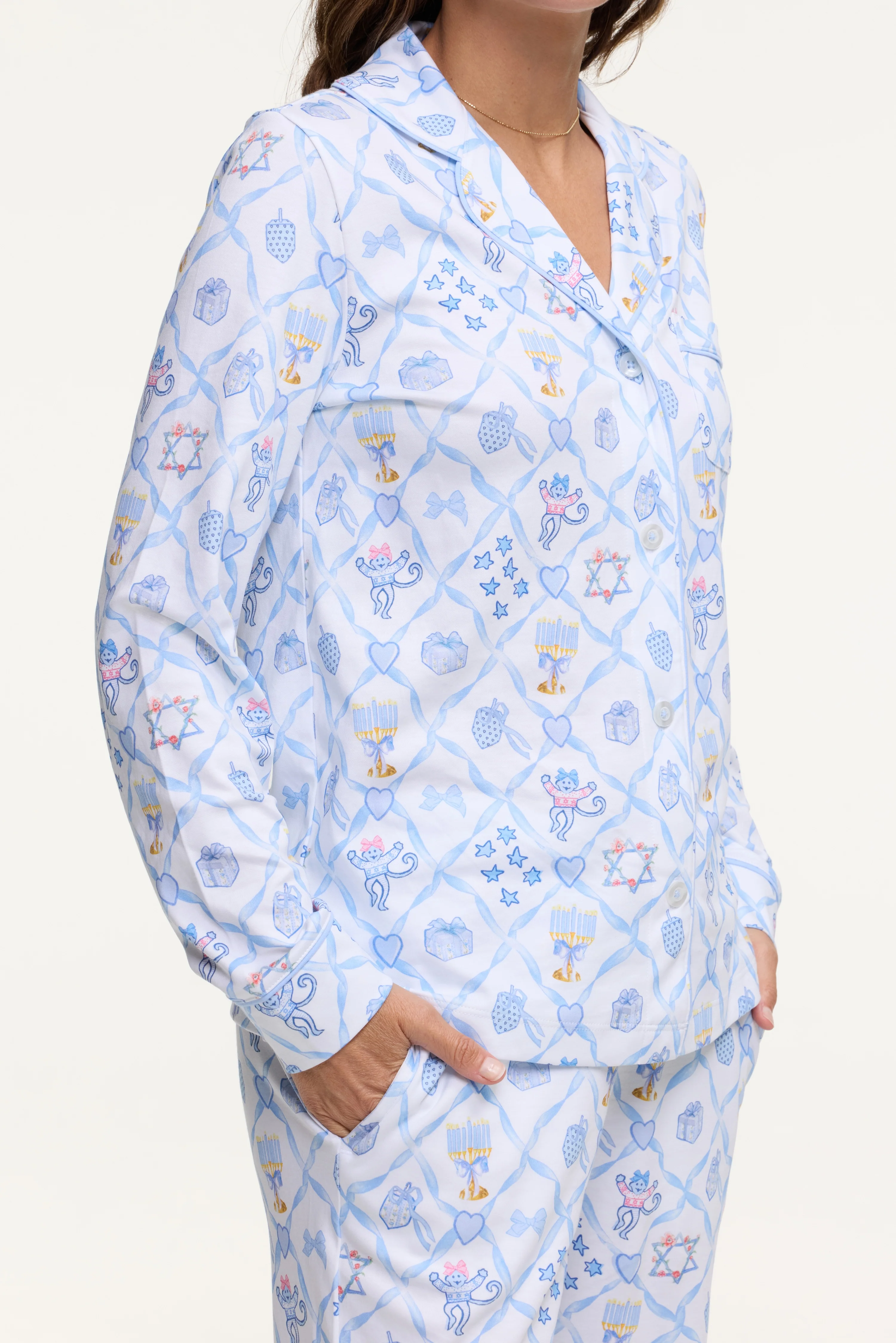 Starry Nights Lattice Long Sleeve Polo Pajamas - Image 3