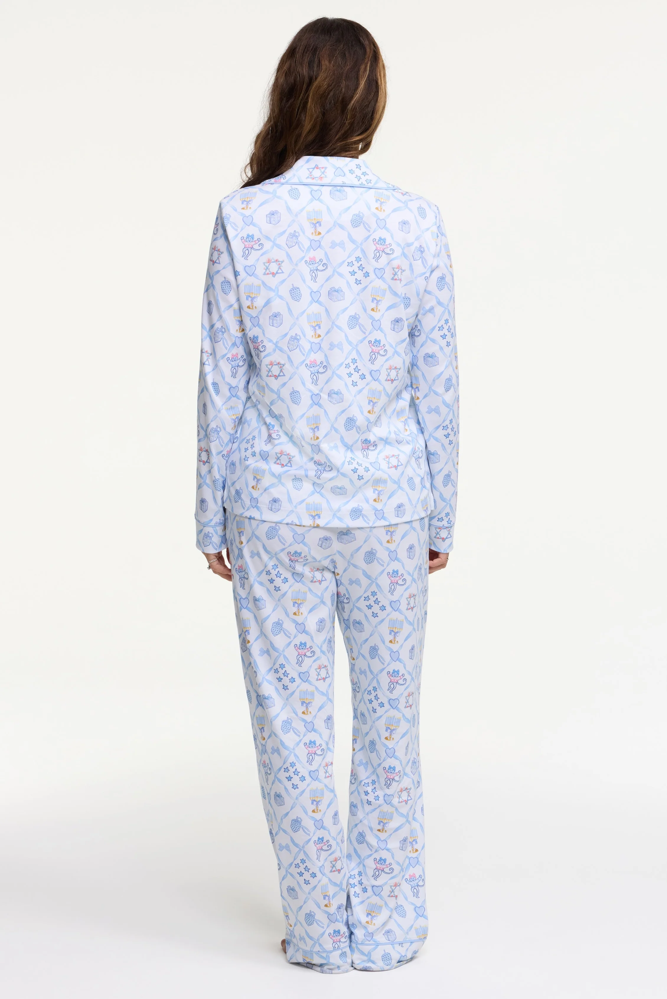 Starry Nights Lattice Long Sleeve Polo Pajamas - Image 5