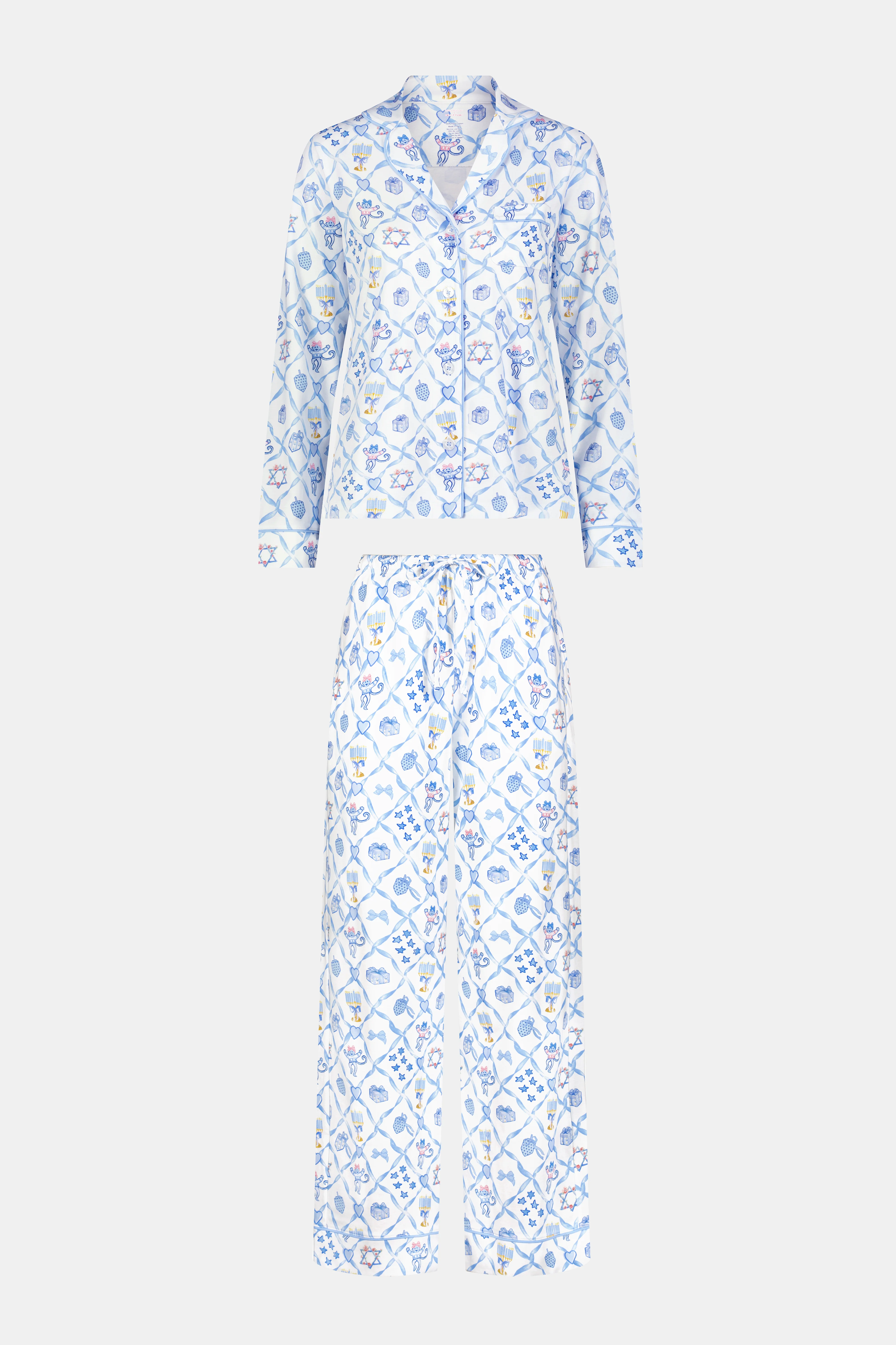 Starry Nights Lattice Long Sleeve Polo Pajamas - Image 6